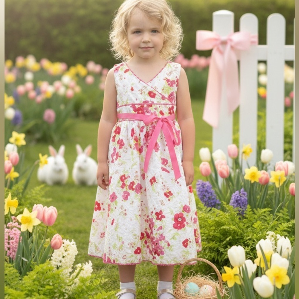 Charming White Floral Dress with Pink Accents